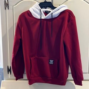 Size S red/white sweatshirt hoodie. Worn once. Listing #3603